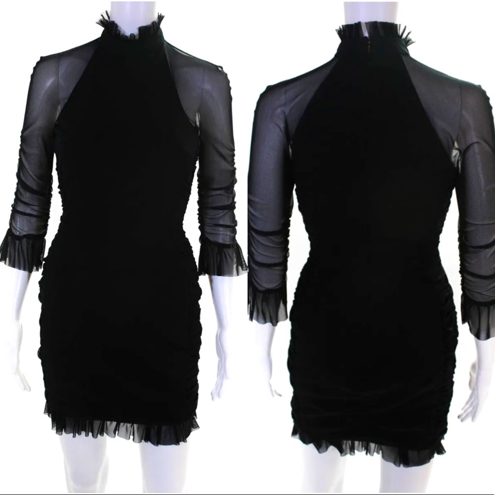 NICHOLAS • Spot Mesh High Neck Sheath Dress Black • Size 2
